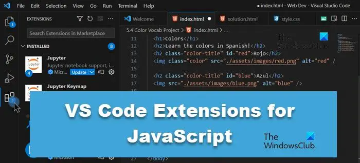 برنامه های افزودنی کد VS برای جاوا اسکریپت