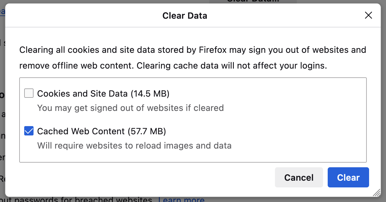 پنجره پاپ آپ داده ها را از مرورگر وب فایرفاکس پاک کنید. 