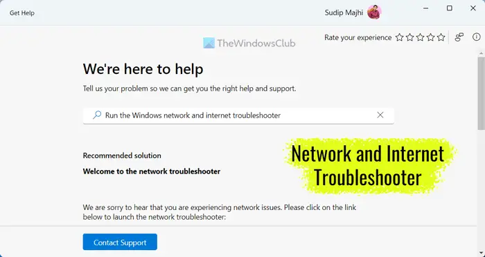 نحوه اجرای Get Help for Network and Internet Troubleshooter در ویندوز 11