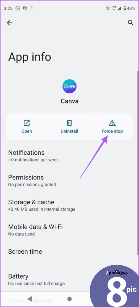 force stop canva اندروید app info