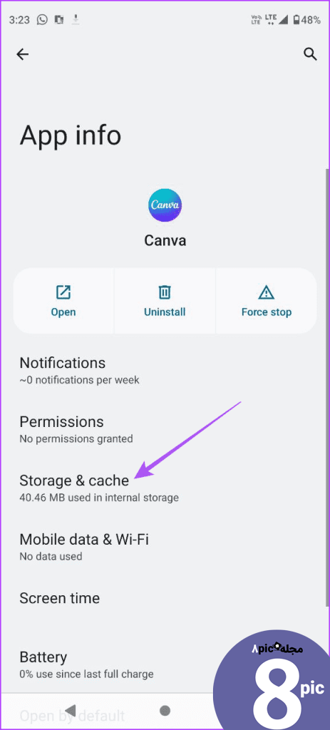 storage and cache canva app info اندروید