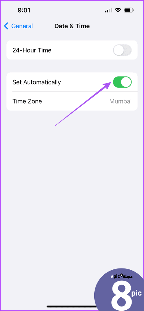set automatically date and time iPhone