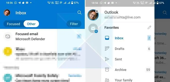 برنامه Outlook حساب ایمیل مایکروسافت