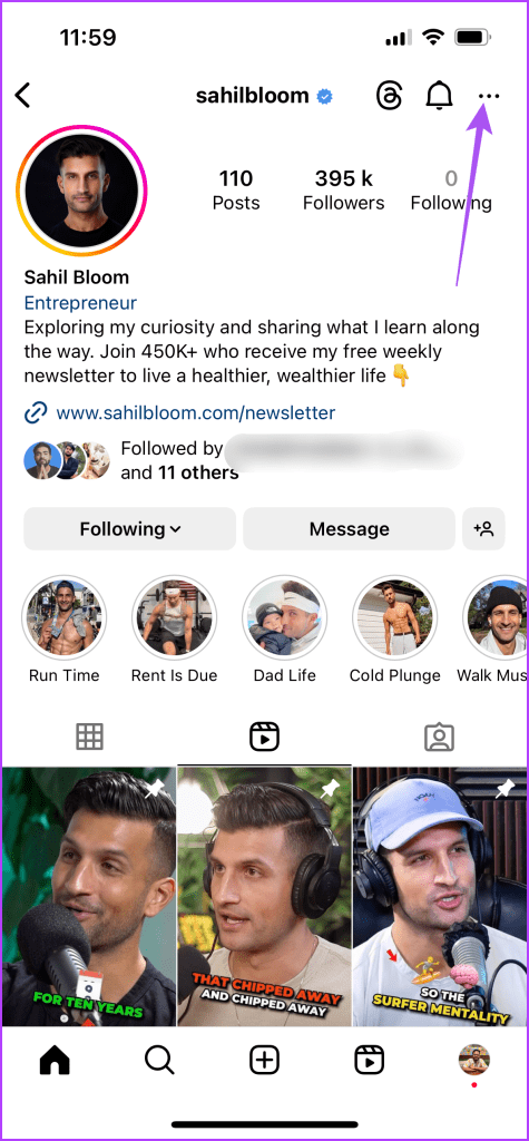 three dots profile settings instagram app
