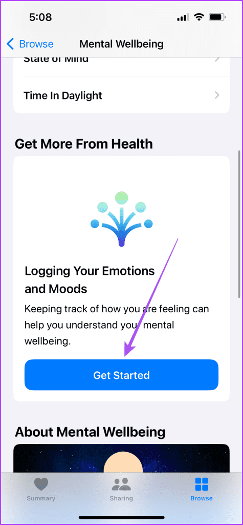 get started mental wellbeing iPhone