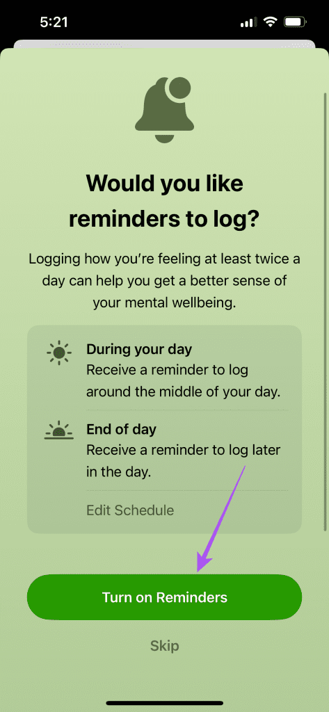 turn on reminder mental wellbeing iPhone