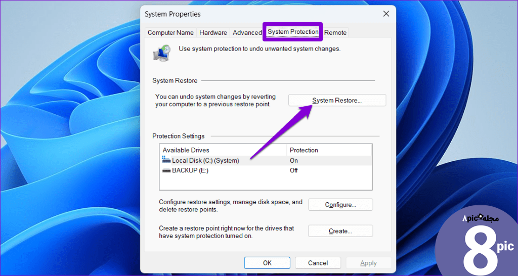 Open System Restore on Windows 11
