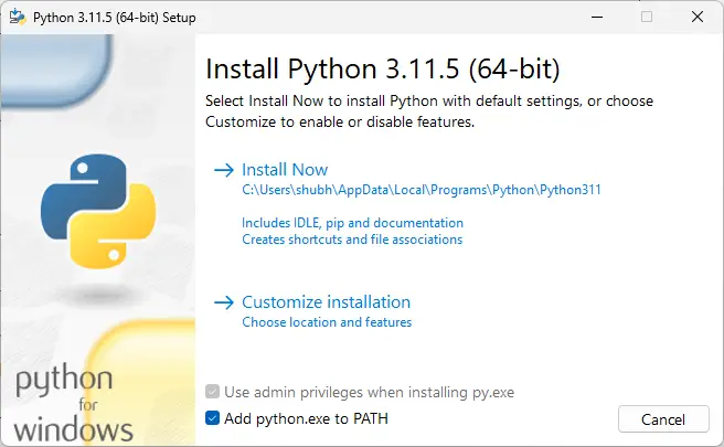 Python exe را به PATH اضافه کنید