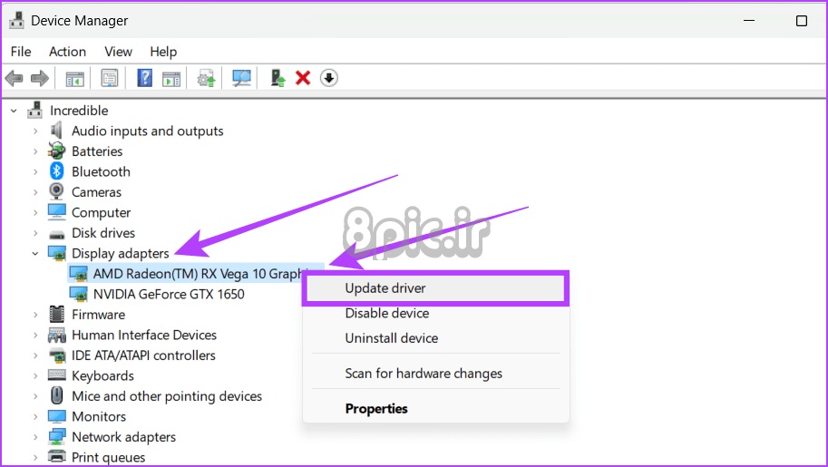 Open Display adapters right click on AMD graphic driver and select Update driver from the options