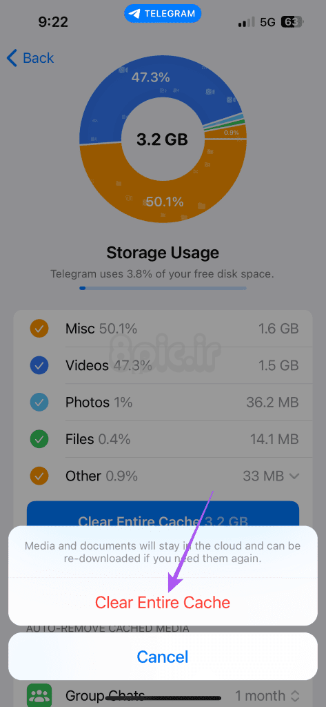 clear cache from telegram app mobile