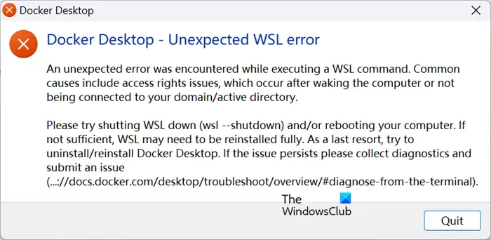 Docker Desktop - خطای WSL غیرمنتظره در ویندوز 11