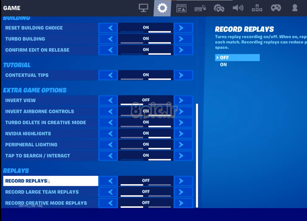 turning off record replays on frotnite
