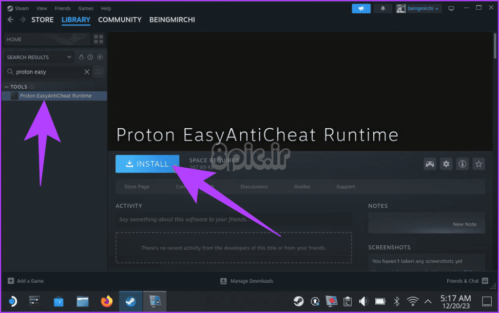 2. Proton EasyAntiCheat Runtime را جستجو کنید. روی Install کلیک کنید تا آن را روی Steam Deck خود نصب کنید