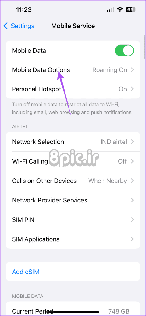 تنظیمات گزینه های داده تلفن همراه آیفون 1