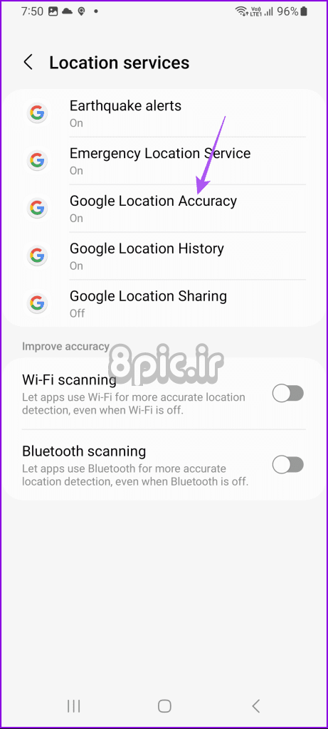 تنظیمات دقت موقعیت مکانی گوگل سامسونگ