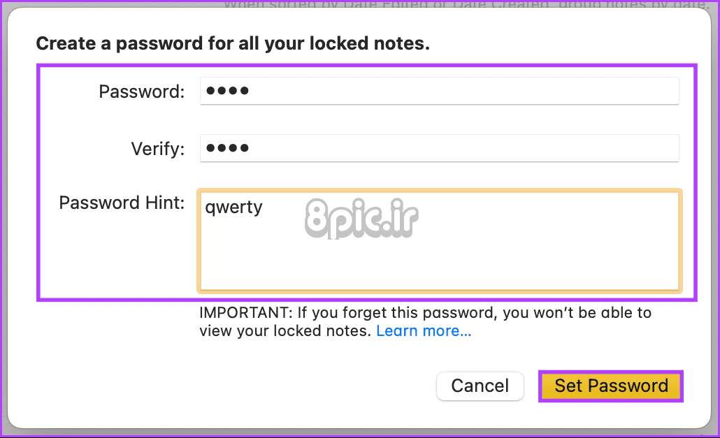 روی دکمه Set Password کلیک کنید