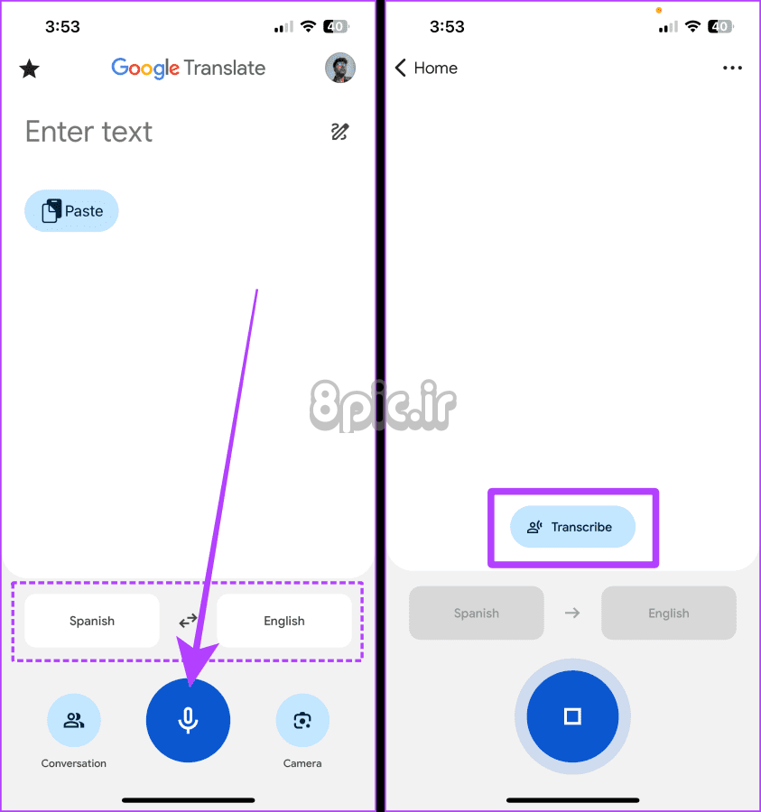 به ویژگی رونویسی در برنامه Google Translate iPhone دسترسی پیدا کنید