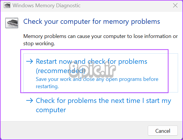 ابزار تشخیص حافظه ویندوز 2