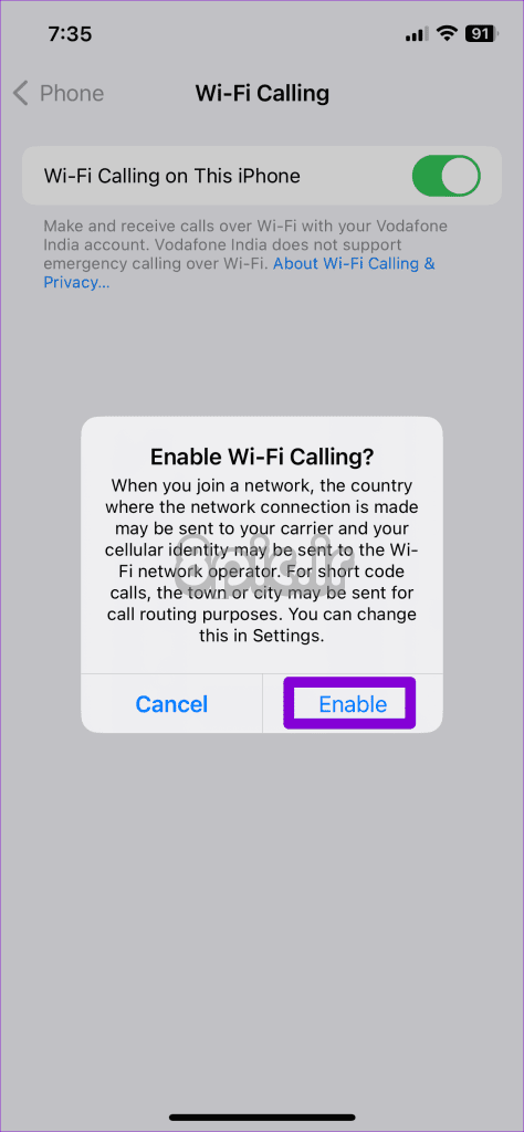 فعال کردن تماس Wi Fi در آیفون را تأیید کنید