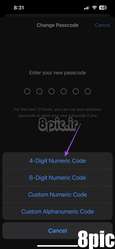 رمز عبور 4 رقمی آیفون را تنظیم کنید