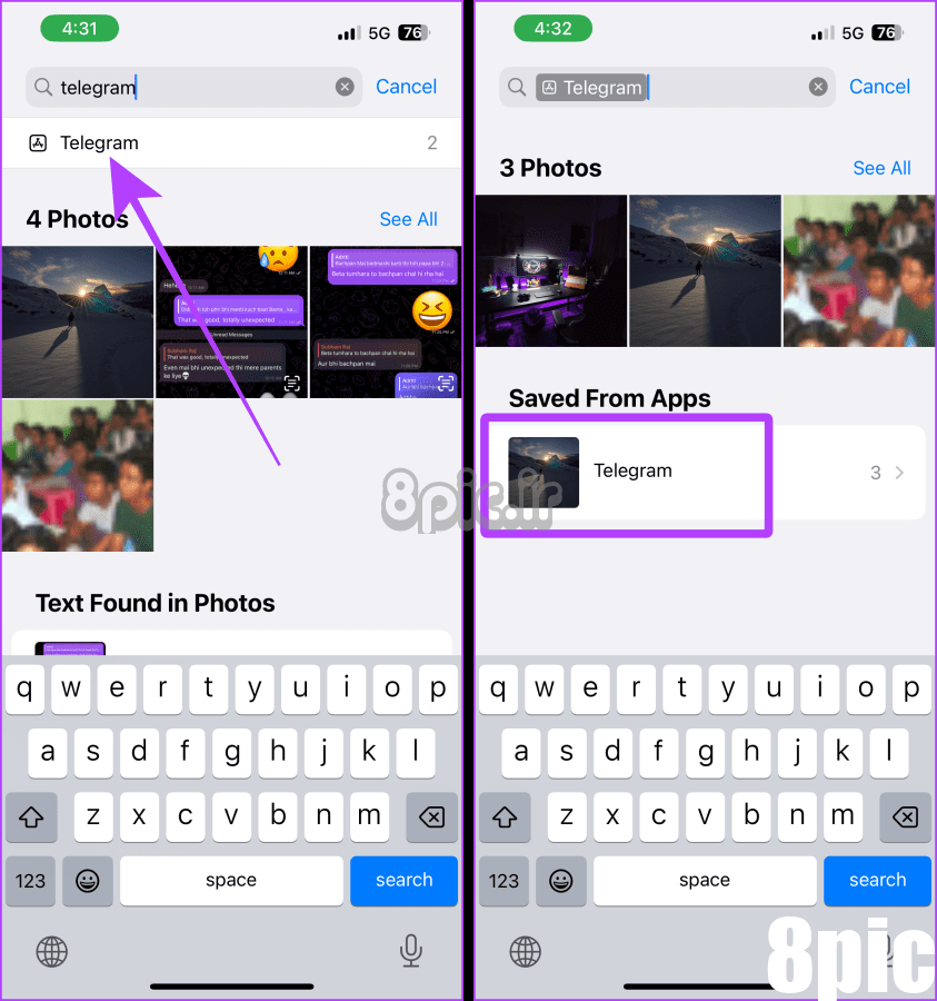 فیلتر رسانه دانلود شده از تلگرام در عکس ها در آیفون
