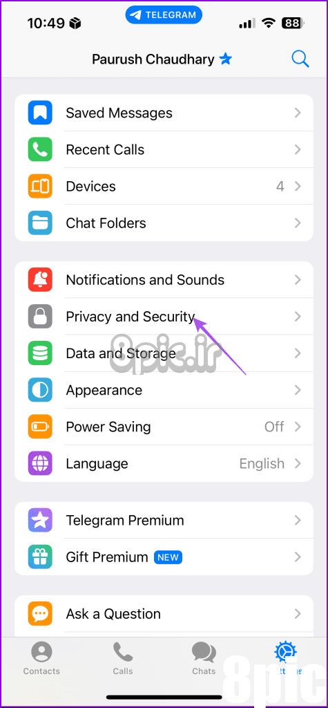 حریم خصوصی و امنیت تلگرام آیفون 2
