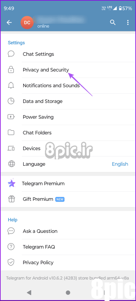 حریم خصوصی و امنیت تلگرام اندروید 1