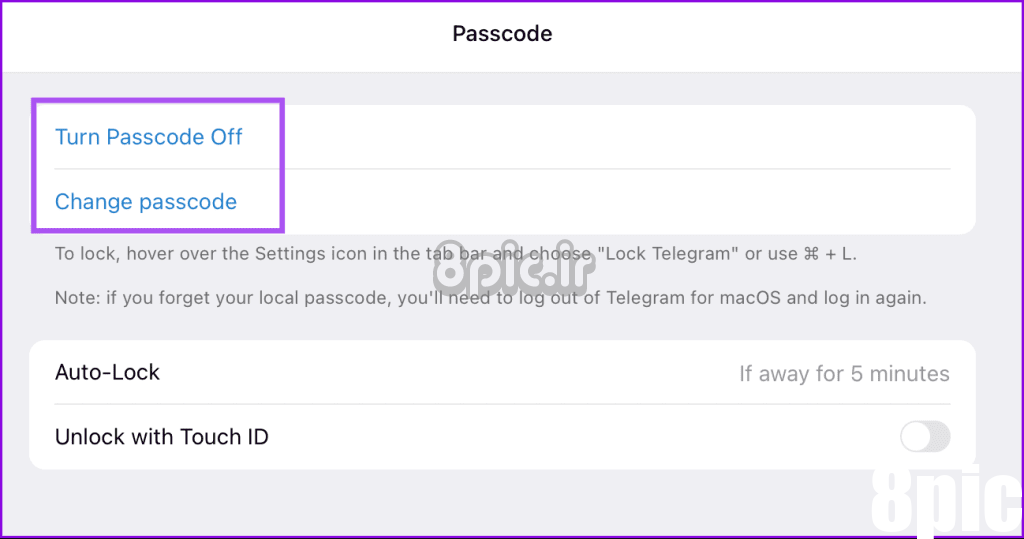 خاموش کردن رمز عبور تغییر رمز دسکتاپ تلگرام