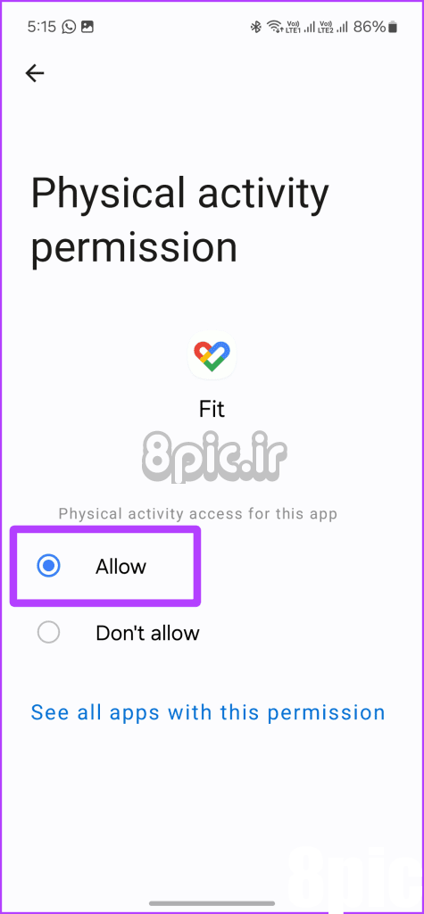 به Google Fit اجازه فعالیت فیزیکی بدهید