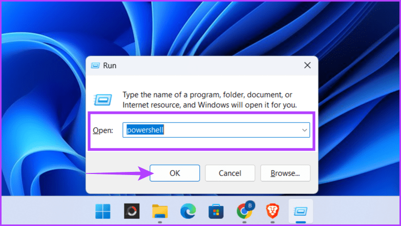 Windows R را تایپ کنید PowerShell و OK کنید