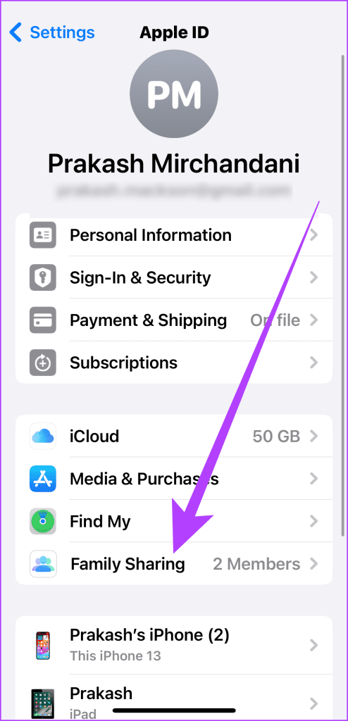 5.4 به تنظیمات Apple ID Family Sharing بروید