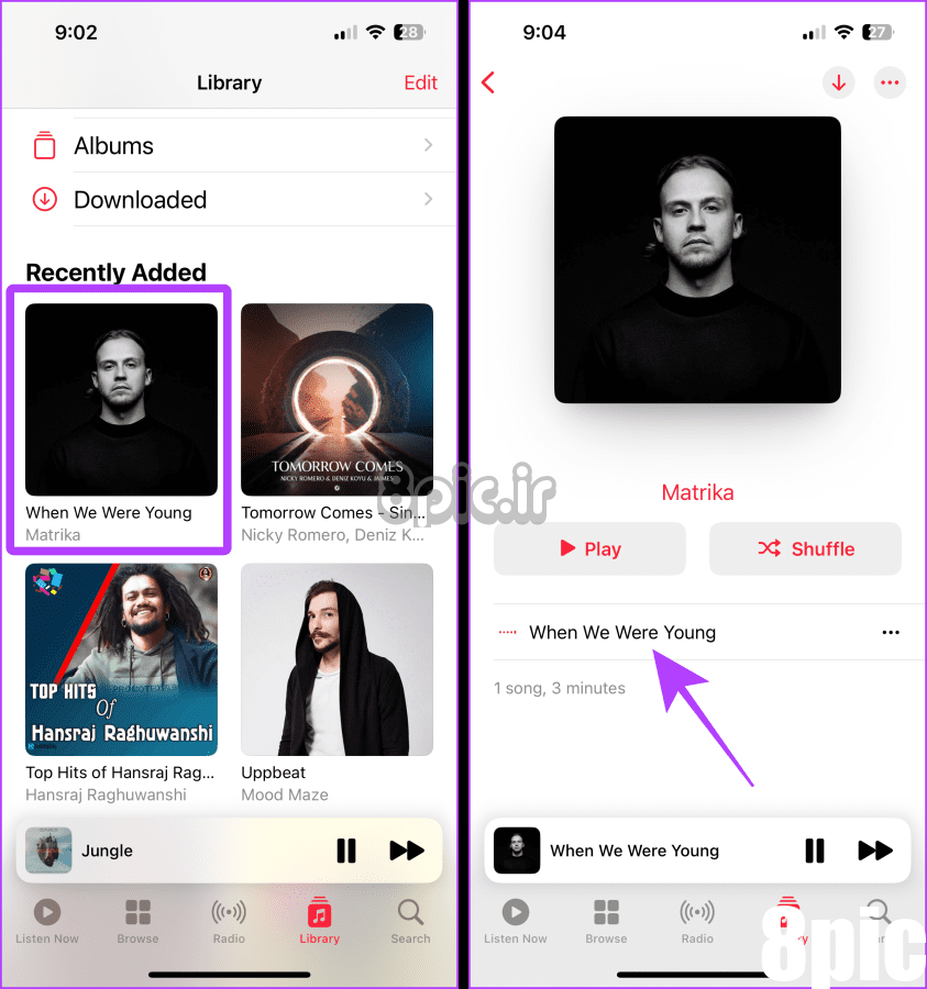 آهنگ وارد شده به Apple Music Library iPhone