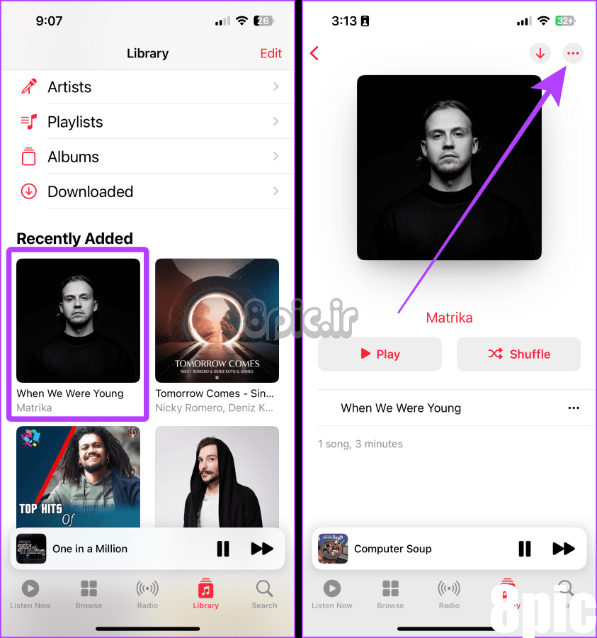 گزینه های آلبوم Apple Music iPhone