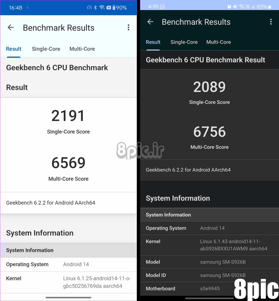 OnePlus 12 vs S24 Plus GeekBench side