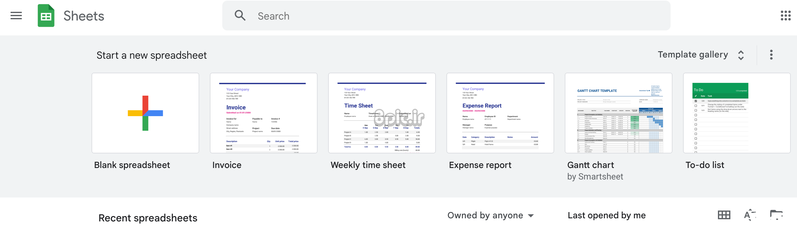 صفحه اصلی Google Sheets