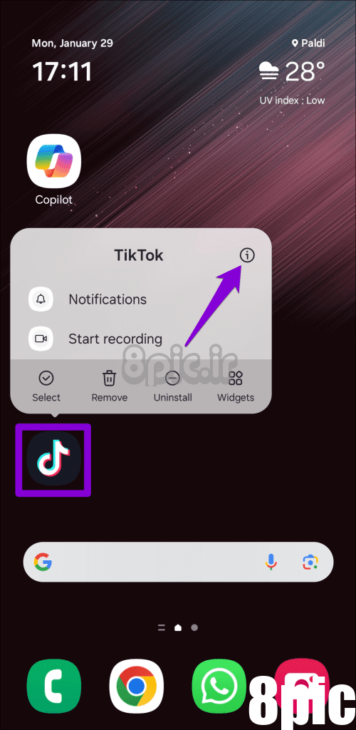اطلاعات برنامه TikTok را در اندروید باز کنید
