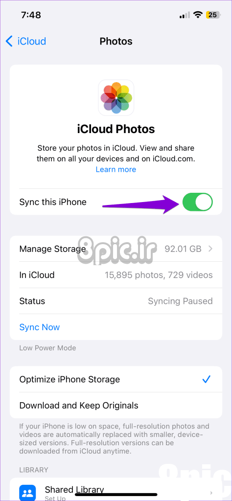 فعال یا غیرفعال کردن iCloud Photos Sync در آیفون