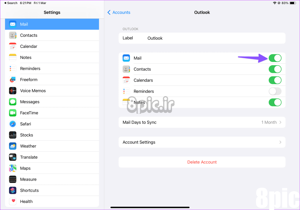 Outlook را در iPad 5 تنظیم کنید
