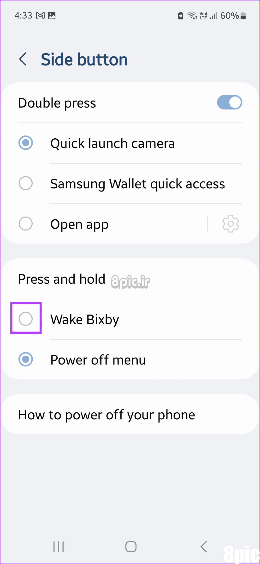 Wake Bixby 1 را انتخاب کنید