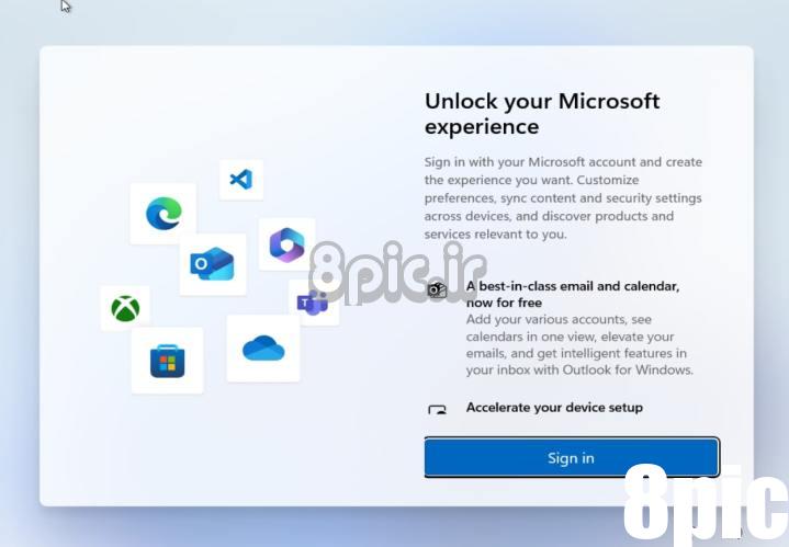 تصویری از صفحه راه اندازی حساب مایکروسافت ویندوز 11
