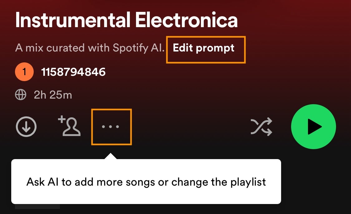 لیست پخش Spotify AI با گزینه های ویرایش برجسته شده ایجاد کرد