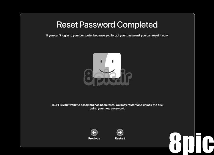 صفحه ریست Password Completed در MacOS.