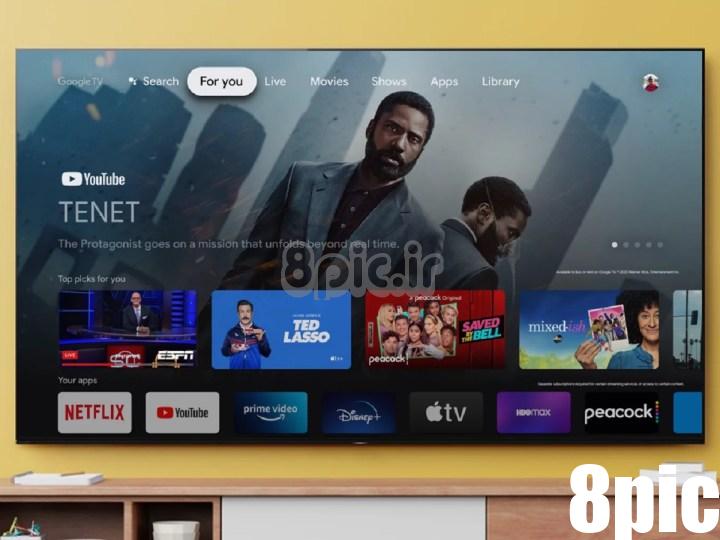 تلویزیون 4K سری X95J سونی با رابط گوگل تی وی بر روی صفحه نمایش.