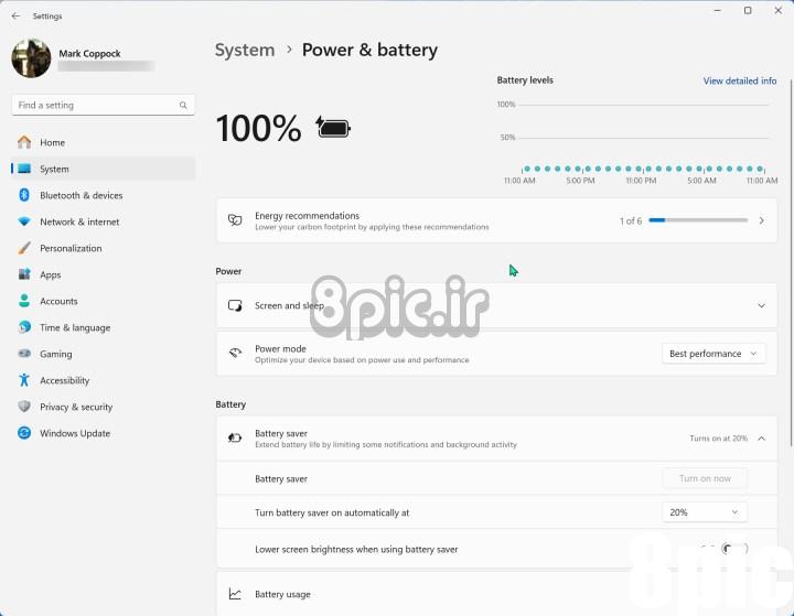اسکرین شات ویندوز 11 که گزینه های Battery Saver را نشان می دهد.
