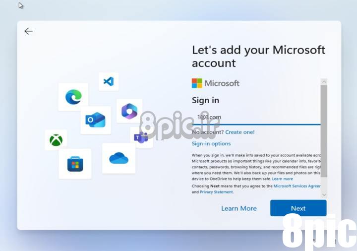 تصویری از صفحه ورود با حساب مایکروسافت در ویندوز 11