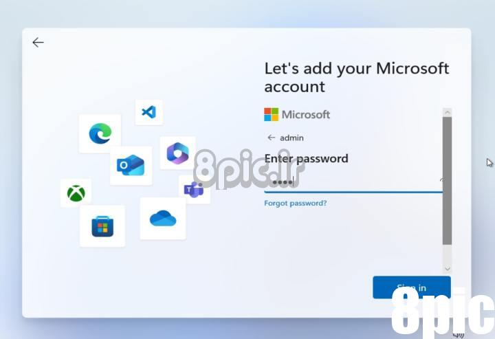 تصویری از صفحه ورود به حساب مایکروسافت در ویندوز 11 که رمز عبور را نشان می دهد