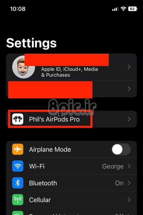 صفحه تنظیمات AirPods Pro در آیفون.