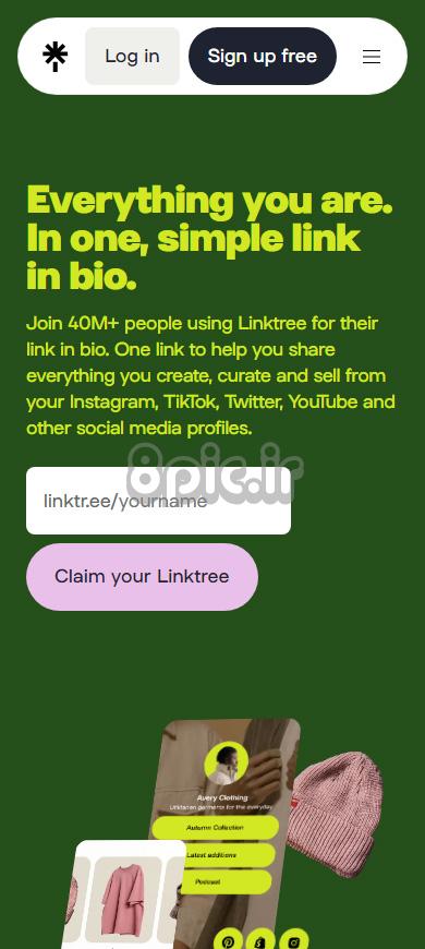 توضیحات Linktree و یک دکمه عمل روی پیوند در صفحه اصلی ابزار bio