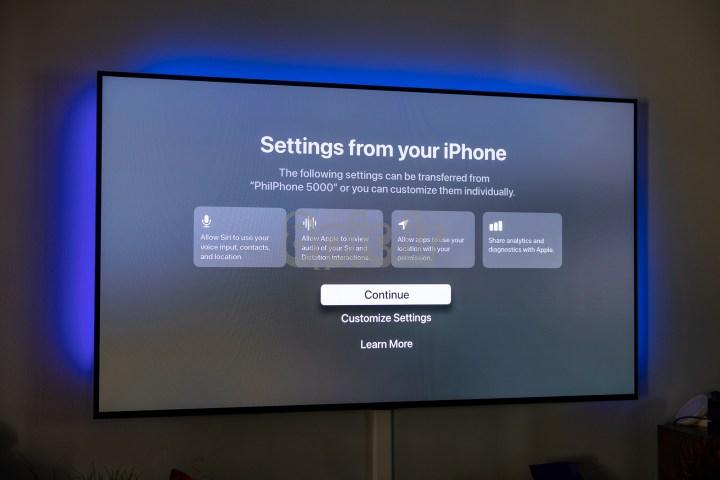 صفحه تنظیم Apple TV: دریافت تنظیمات از آیفون شما.